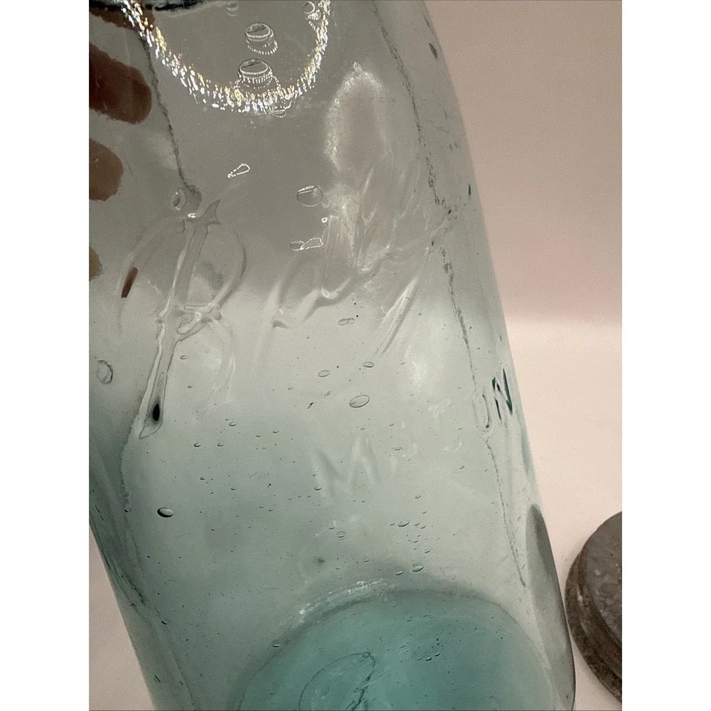 Vtg Blue Green Ball Perfect Mason Half Gallon Jar Zinc Lid Insert IV BUBBLES #12
